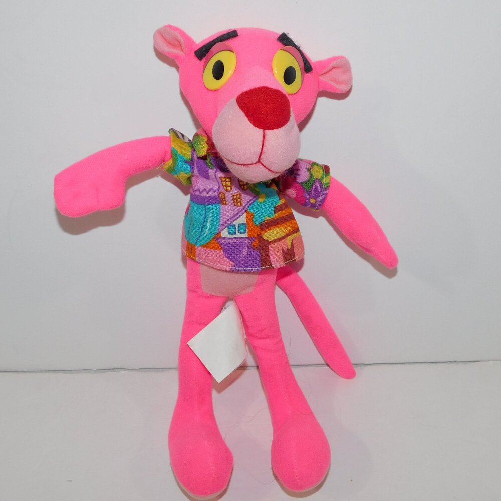 VTG 1993 ACE Novelty 11" Plush Pink Panther Doll wearing Hawaiian Shirt